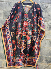 Black flower pot silk blend kaftan